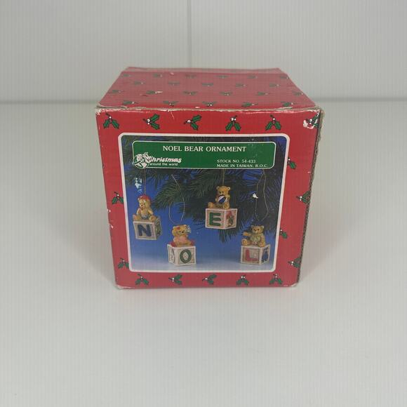 Vintage Noel Bear Ornament Set of 4 with Original Box Christmas Around the World - Picture 3 of 8